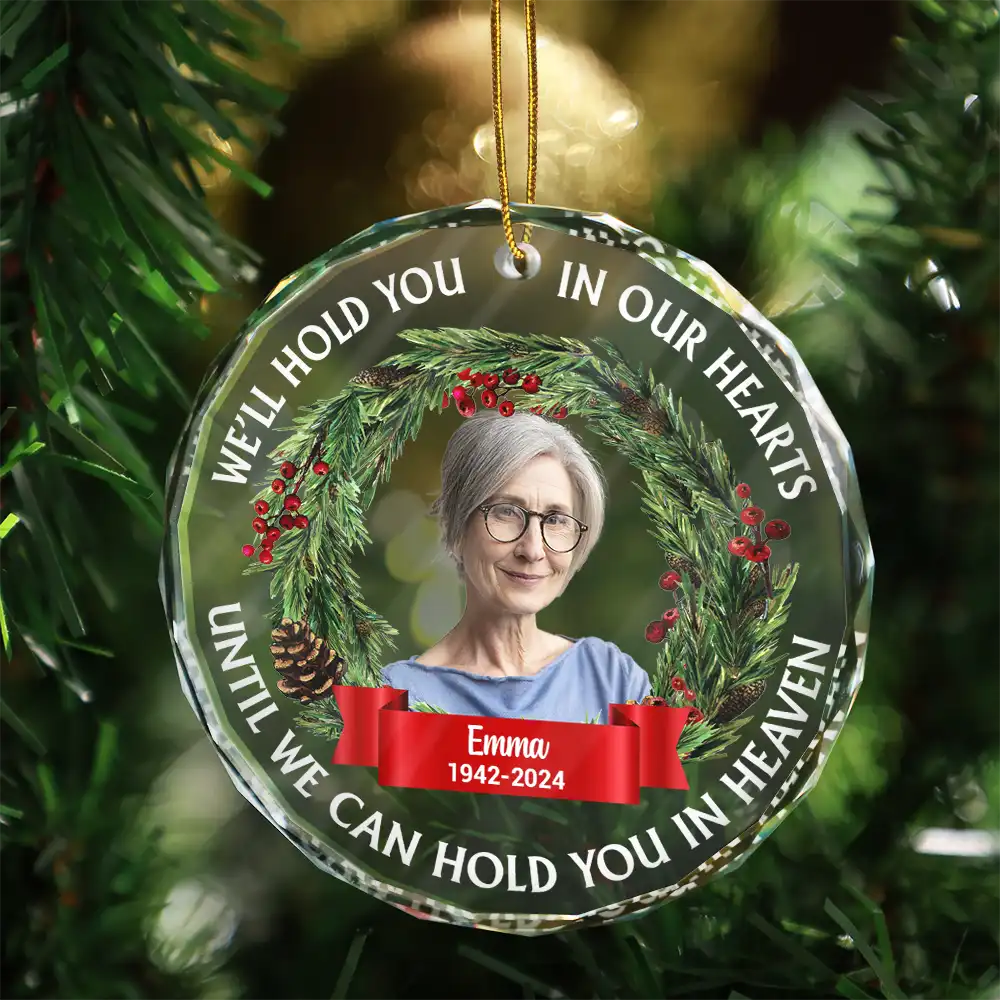 Custom Photo Christmas We'll Hold You In Our Hearts - Personalized Circle Acrylic Ornament