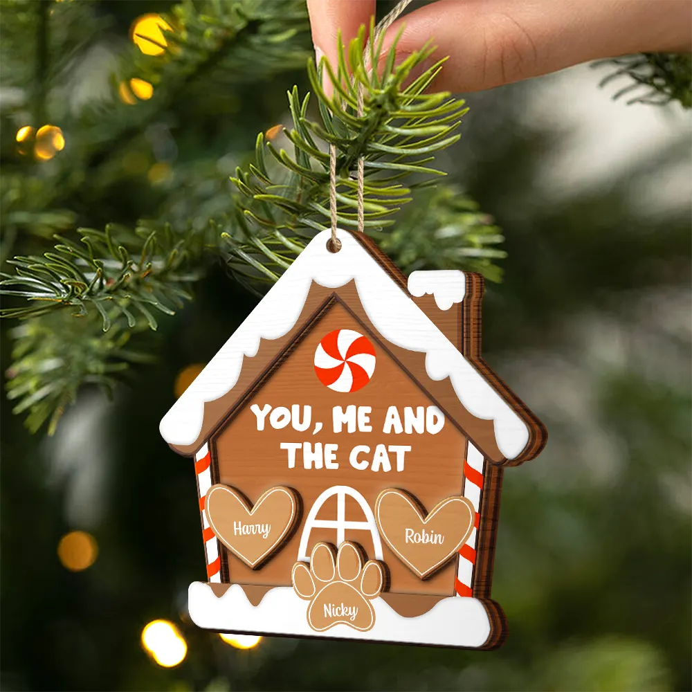 You, Me And The Dog Cat - Personalized 2-Layered Wooden Ornament