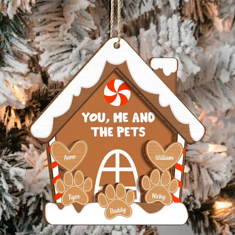 You, Me And The Dog Cat - Personalized 2-Layered Wooden Ornament