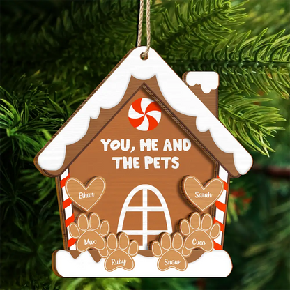 You, Me And The Dog Cat - Personalized 2-Layered Wooden Ornament