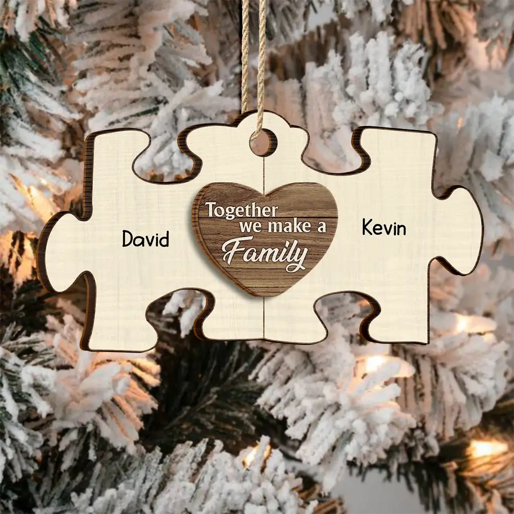 Christmas Puzzle We Make A Family - Personalized 2-Layered Wooden Ornament