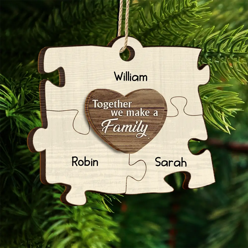 Christmas Puzzle We Make A Family - Personalized 2-Layered Wooden Ornament