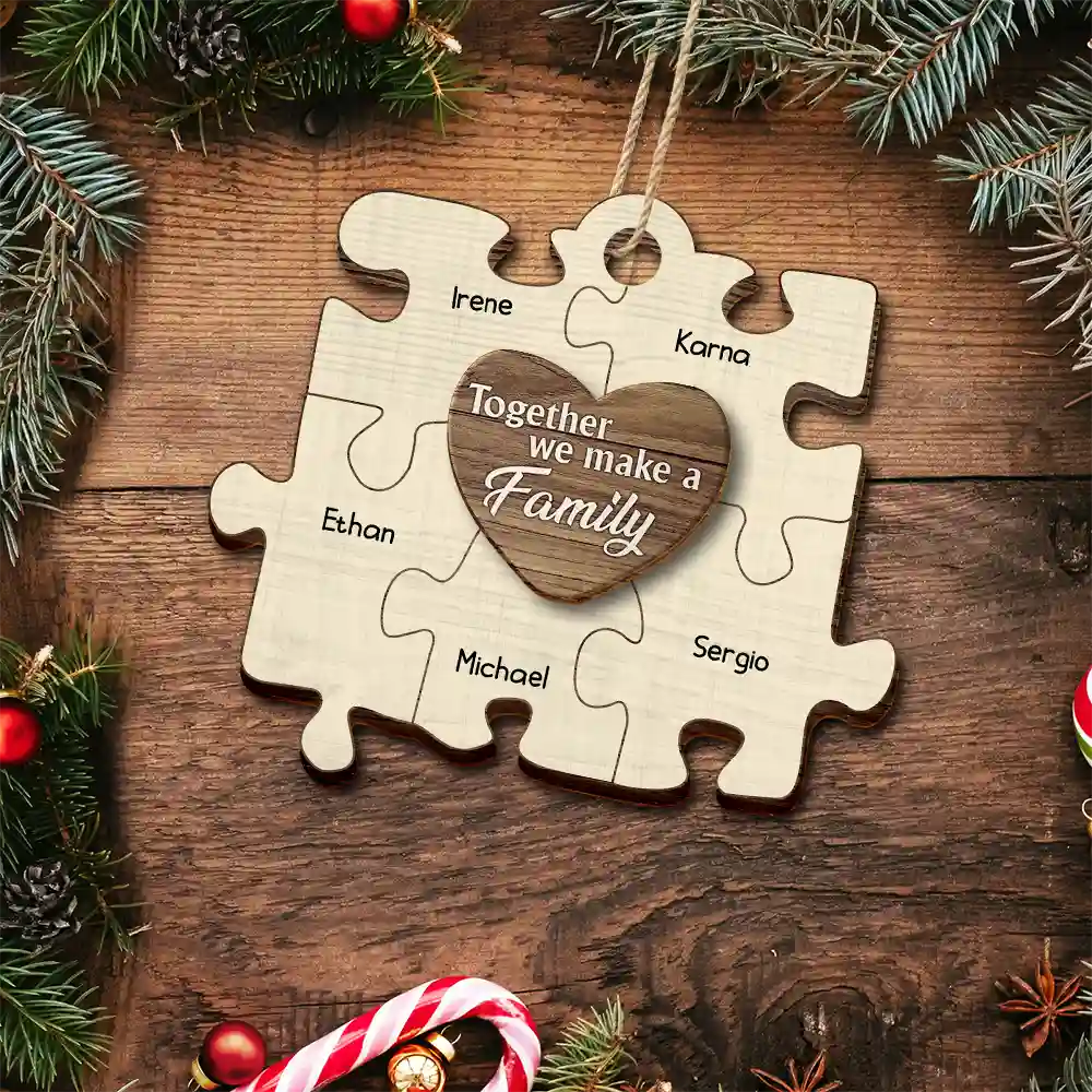 Christmas Puzzle We Make A Family - Personalized 2-Layered Wooden Ornament