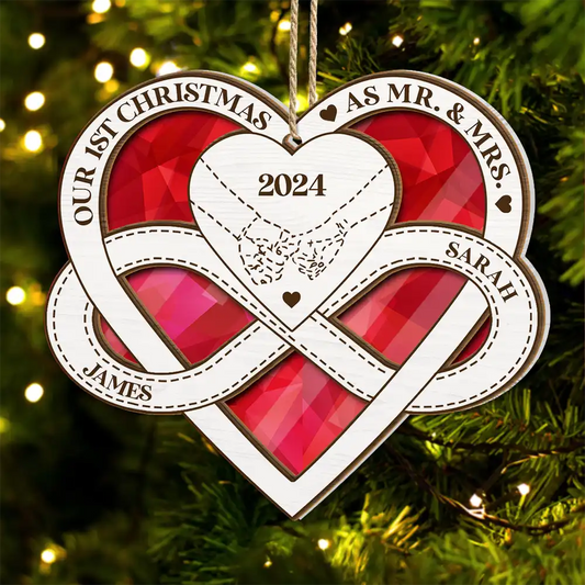 Hands Holding First Christmas As Mr & Mrs - Personalized Suncatcher Ornament