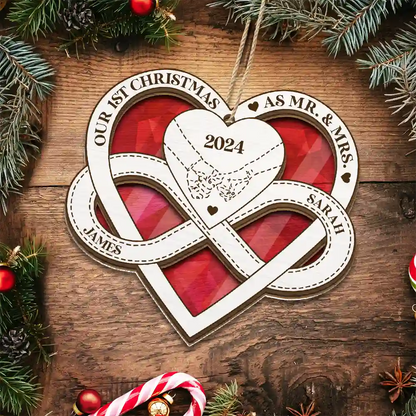 Hands Holding First Christmas As Mr & Mrs - Personalized Suncatcher Ornament