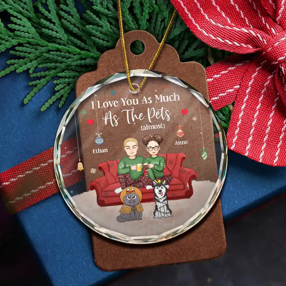 Christmas Pet Lovers Couple I Love You - Personalized Circle Acrylic Ornament