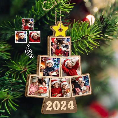 Custom Photo Family Christmas Tree - Personalized Custom Shaped Wooden Ornament