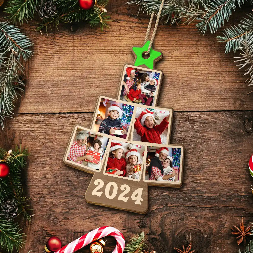 Custom Photo Family Christmas Tree - Personalized Custom Shaped Wooden Ornament