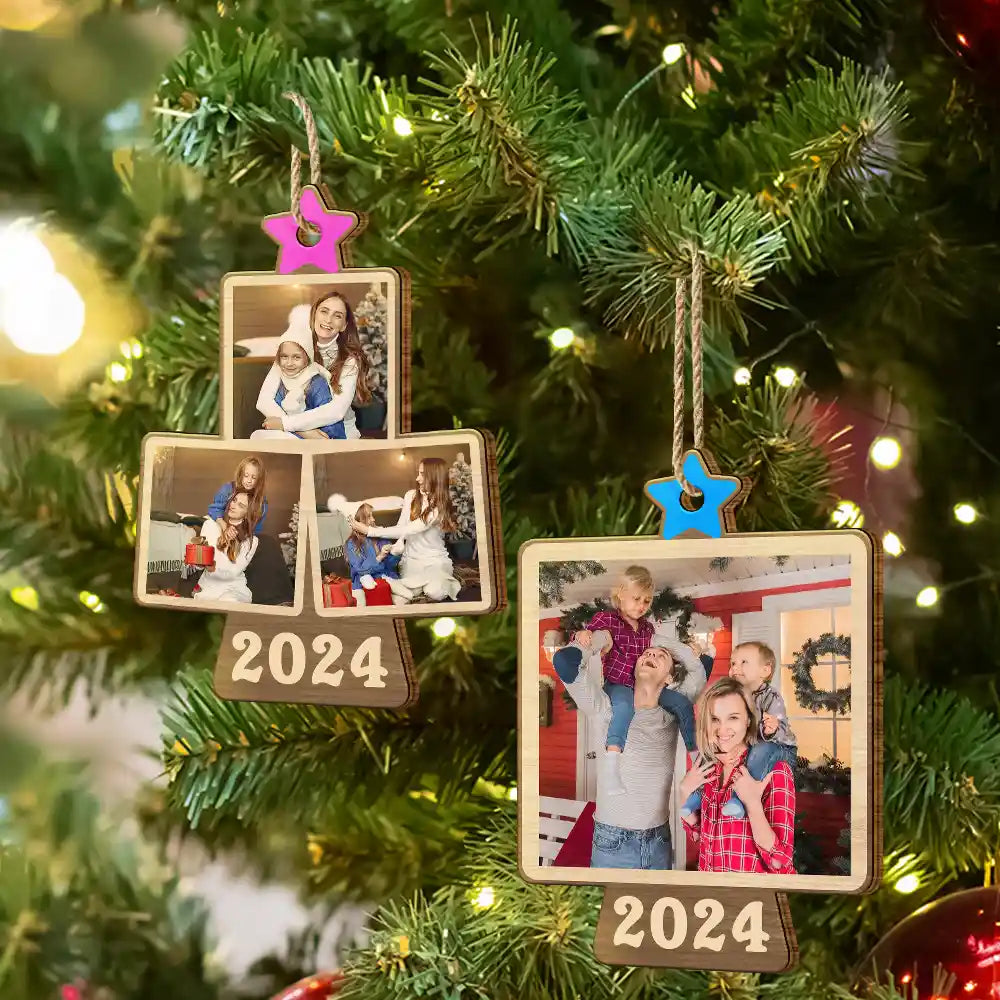 Custom Photo Family Christmas Tree - Personalized Custom Shaped Wooden Ornament