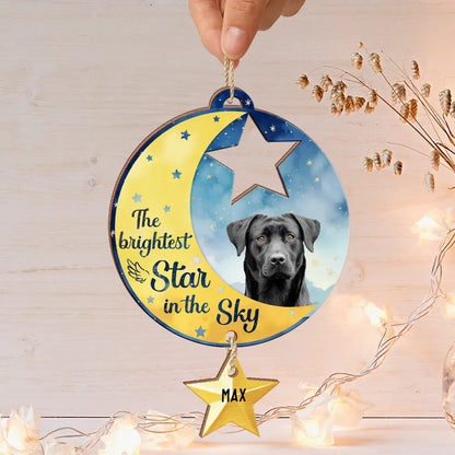 Custom Photo Memorial The Brightest Star - Personalized Wooden Ornament With Wooden Tag