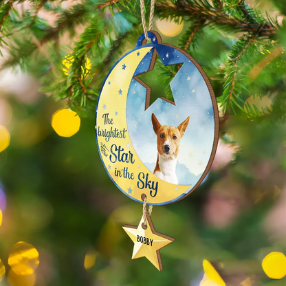 Custom Photo Memorial The Brightest Star - Personalized Wooden Ornament With Wooden Tag