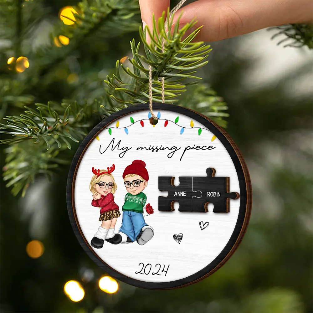 My Missing Piece Couple Christmas - Personalized 2-Layered Wooden Ornament