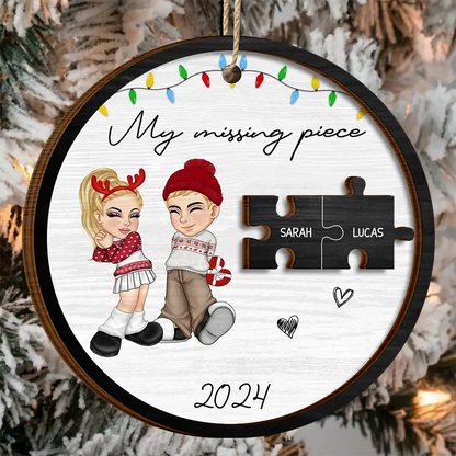 My Missing Piece Couple Christmas - Personalized 2-Layered Wooden Ornament