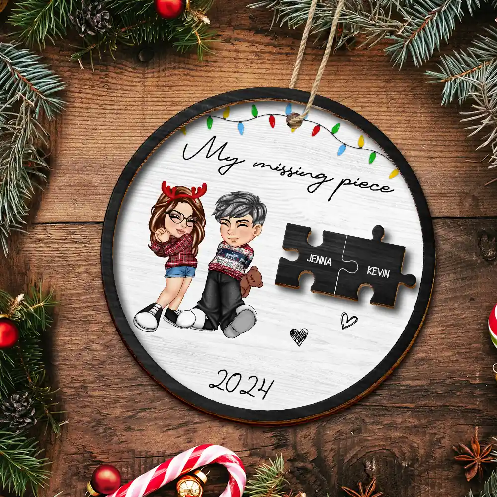 My Missing Piece Couple Christmas - Personalized 2-Layered Wooden Ornament