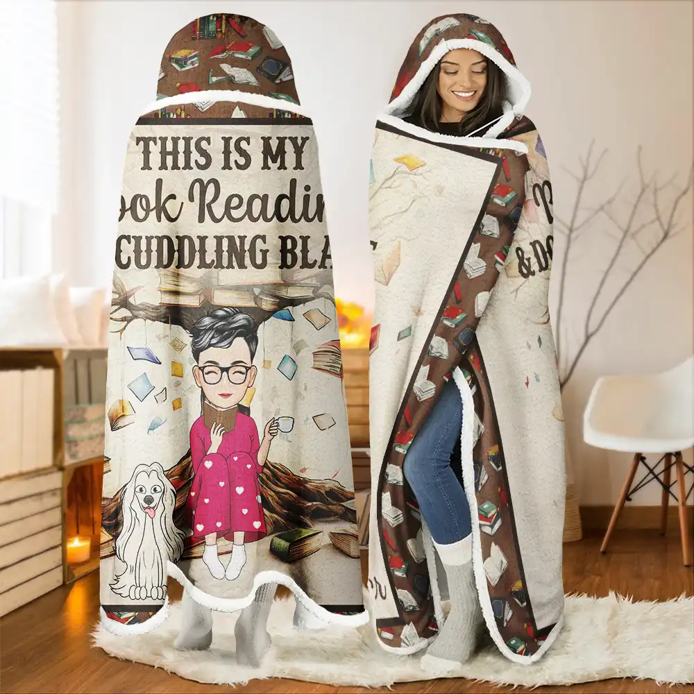 Book Reading & Cat Cuddling Blanket - Personalized Wearable Hooded Blanket