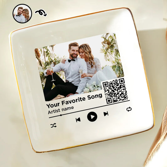Custom Photo Couple Favorite Song QR Code - Personalized Ring Dish