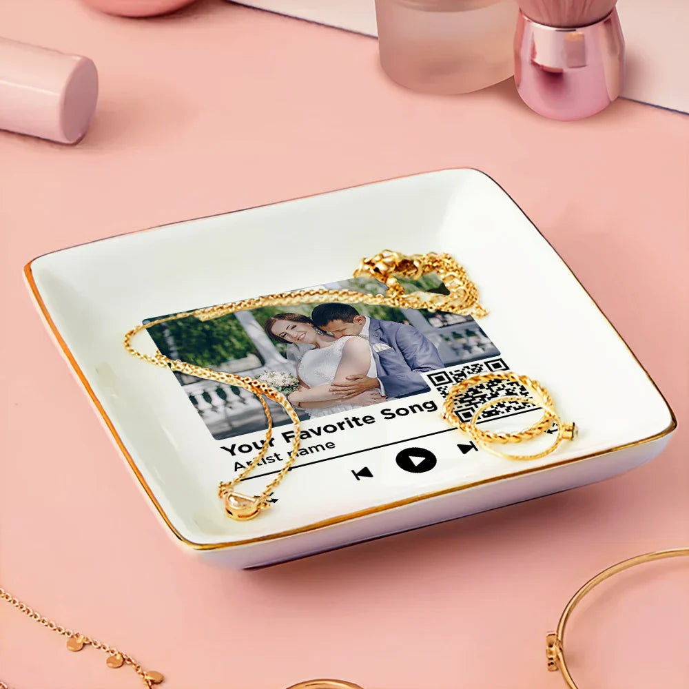 Custom Photo Couple Favorite Song QR Code - Personalized Ring Dish