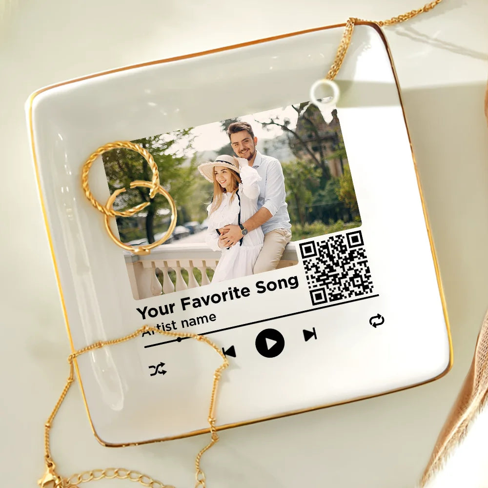 Custom Photo Couple Favorite Song QR Code - Personalized Ring Dish
