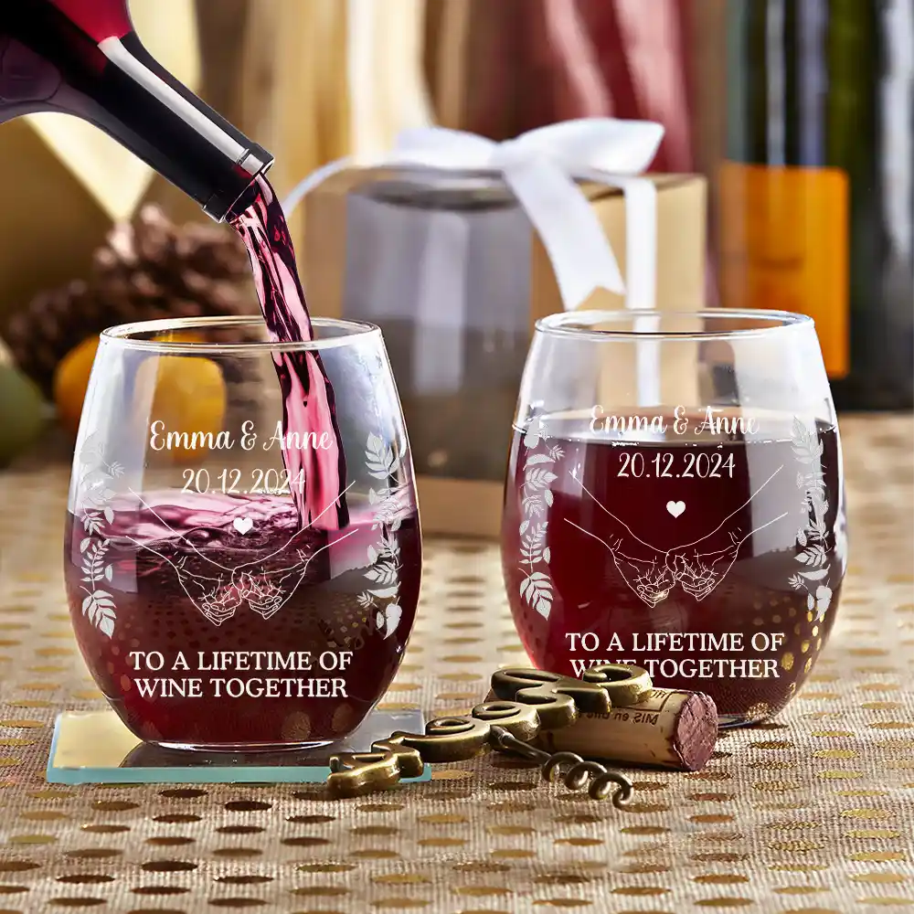 To A Lifetime Of Wine Together, Wedding Gift - Personalized Steamless Wine Glass