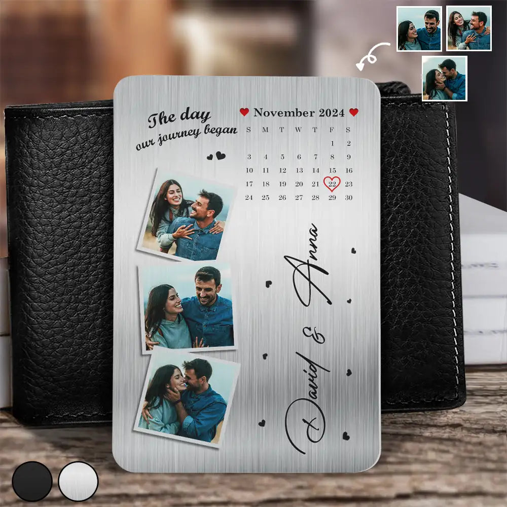 The Day Our Journey Began Custom Photo & Calendar - Personalized Aluminum Wallet Card