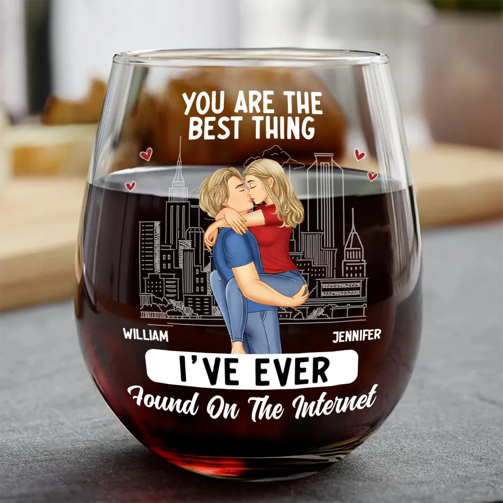 Kissing Couple Best Thing Found On The Internet - Personalized Stemless Wine Glass