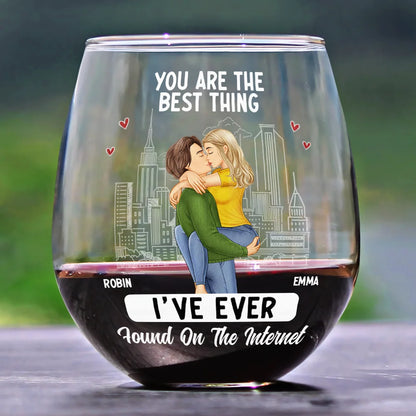 Kissing Couple Best Thing Found On The Internet - Personalized Stemless Wine Glass