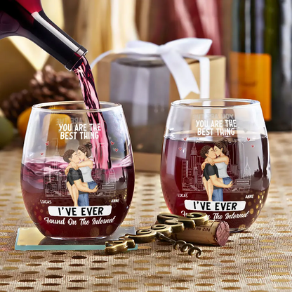 Kissing Couple Best Thing Found On The Internet - Personalized Stemless Wine Glass