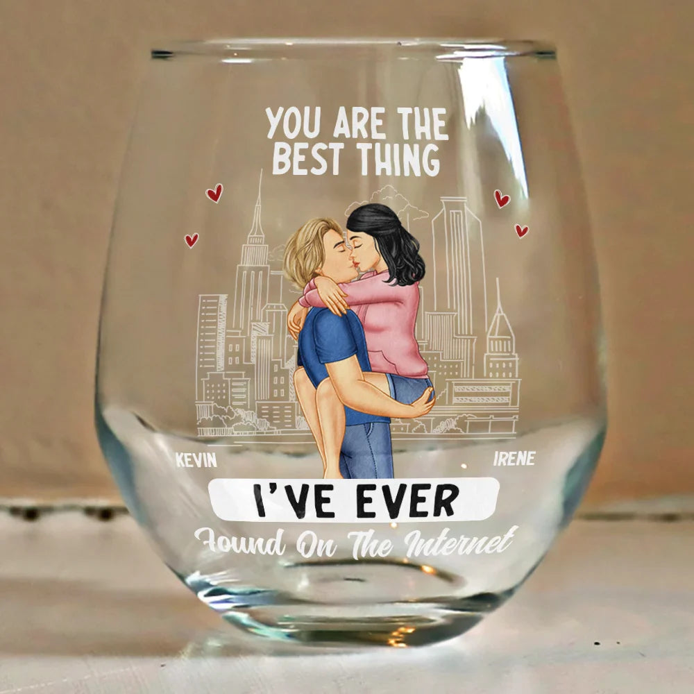 Kissing Couple Best Thing Found On The Internet - Personalized Stemless Wine Glass