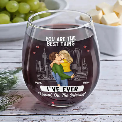 Kissing Couple Best Thing Found On The Internet - Personalized Stemless Wine Glass
