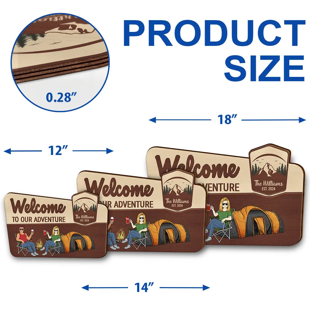 Camping Couple Welcome To Our Adventure - Personalized Custom Shaped Wood Sign