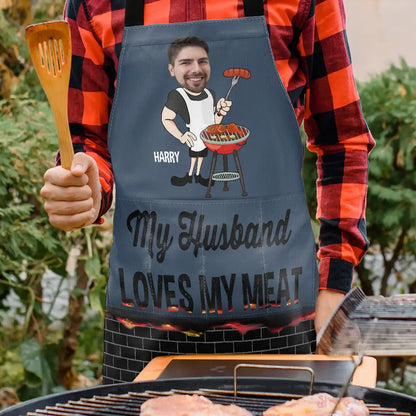 Custom Photo BBQ My Wife Loves My Meat - Personalized Apron