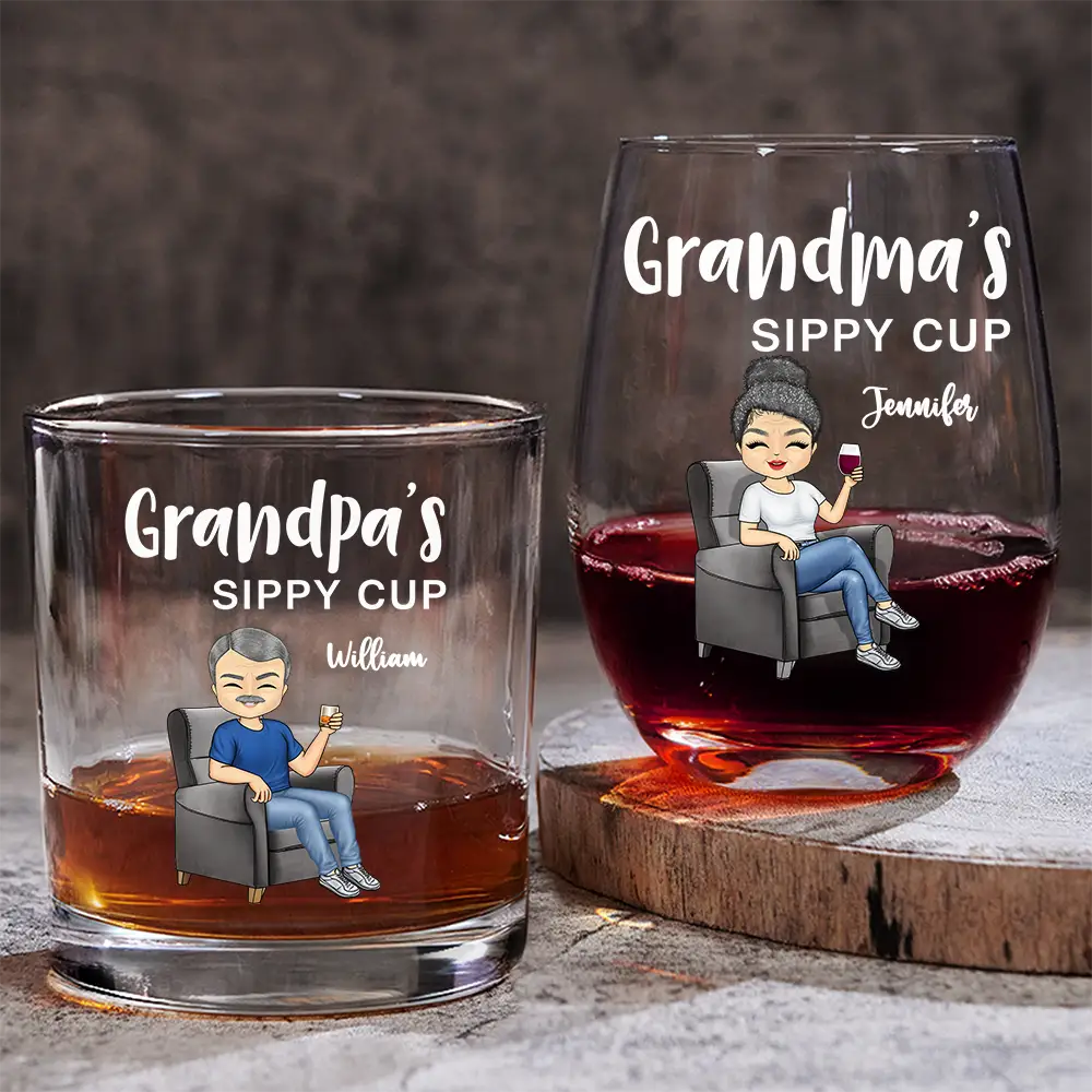 Grandma's & Grandpa's Sippy Cup - Personalized Combo Wine & Whiskey Glass