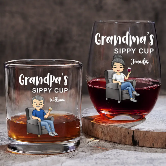 Grandma's & Grandpa's Sippy Cup - Personalized Combo Wine & Whiskey Glass