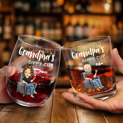 Grandma's & Grandpa's Sippy Cup - Personalized Combo Wine & Whiskey Glass