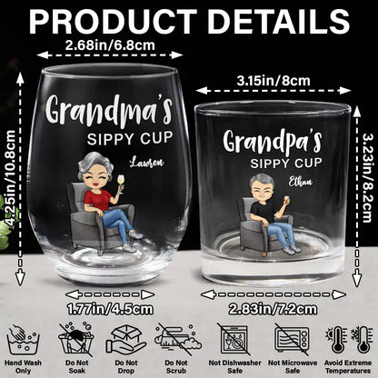 Grandma's & Grandpa's Sippy Cup - Personalized Combo Wine & Whiskey Glass