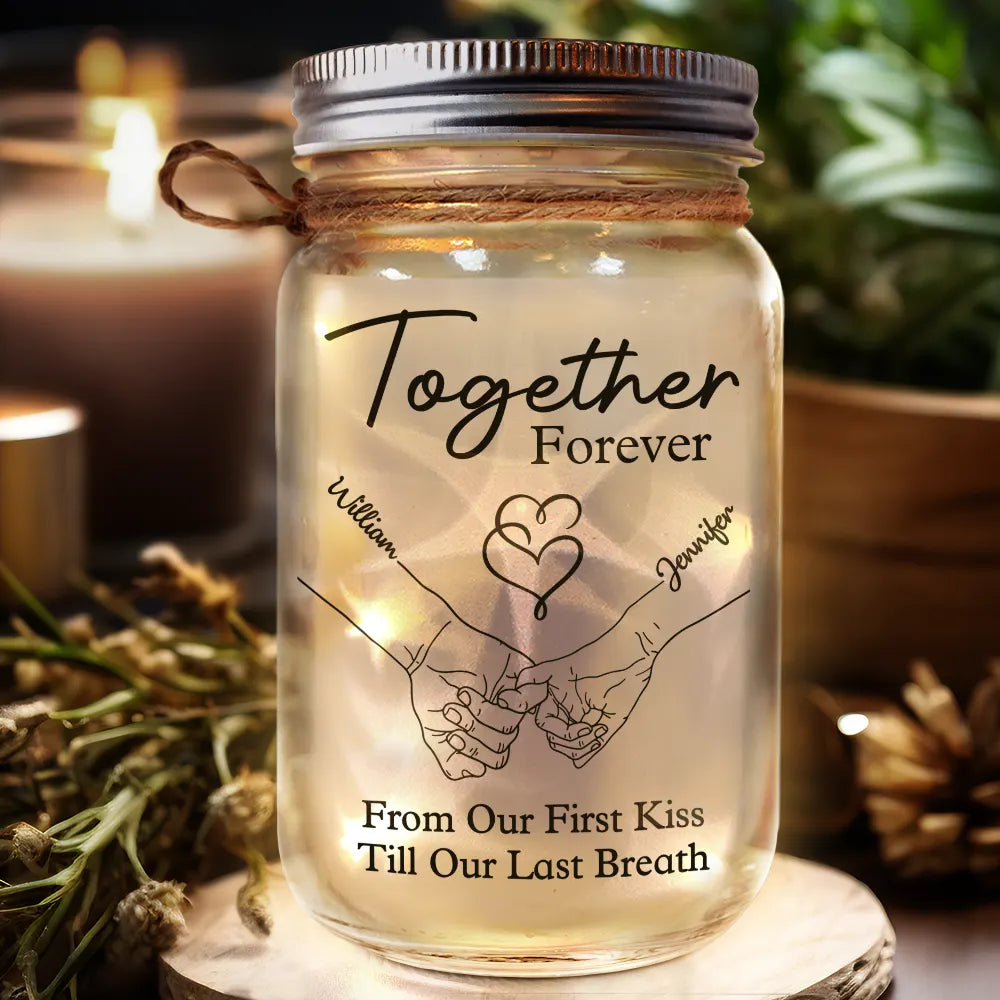 Couple Hold Hand From Our First Kiss - Personalized Mason Jar Light