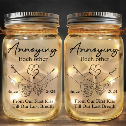 Couple Hold Hand From Our First Kiss - Personalized Mason Jar Light