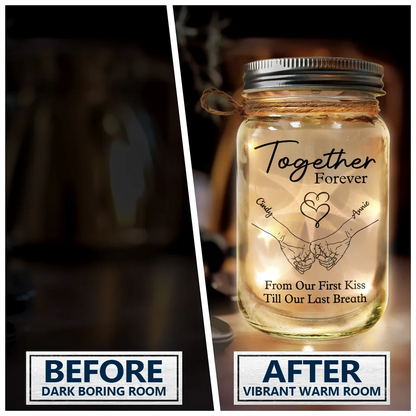 Couple Hold Hand From Our First Kiss - Personalized Mason Jar Light