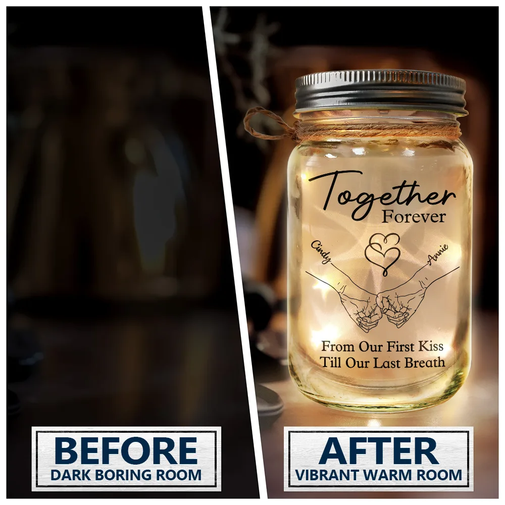 Couple Hold Hand From Our First Kiss - Personalized Mason Jar Light