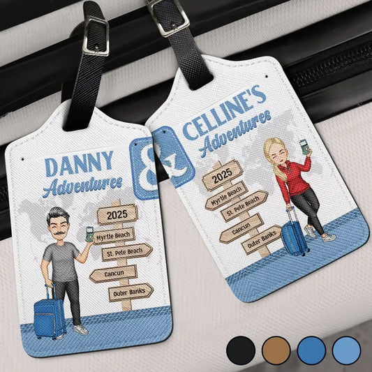 Couple Travel Adventures Sign Post - Personalized Combo 2 Luggage Tags