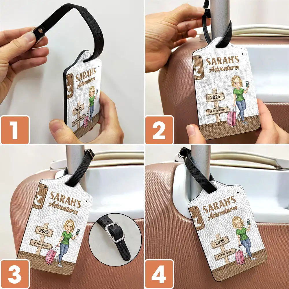 Couple Travel Adventures Sign Post - Personalized Combo 2 Luggage Tags