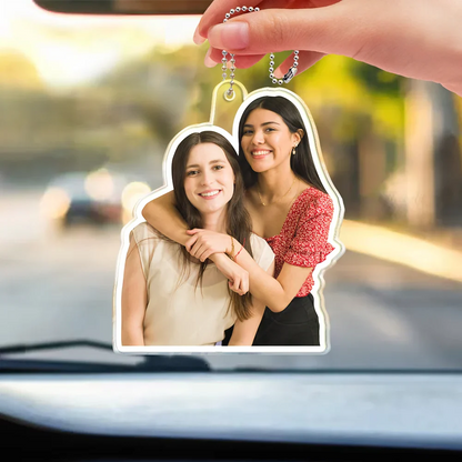 Custom Photo Outline Couple Family Besties - Personalized Acrylic Car Hanger