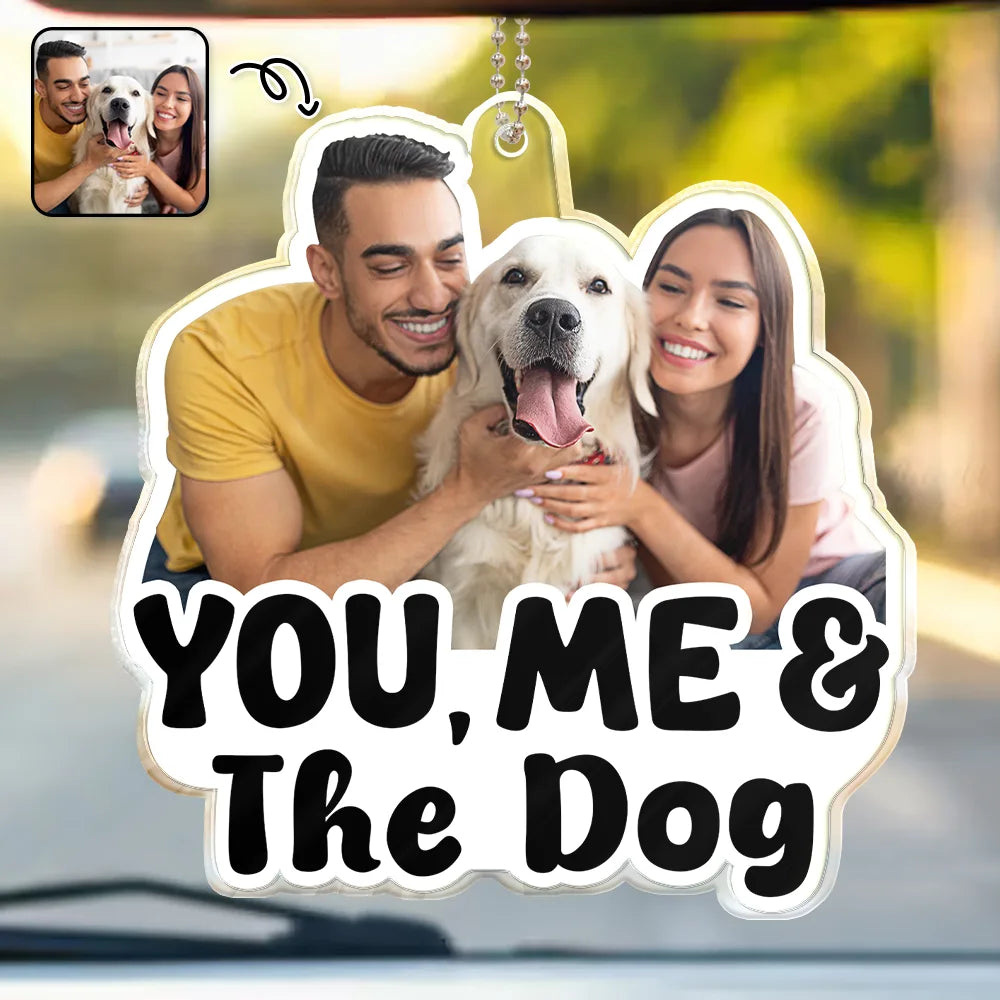 Custom Photo Outline You, Me And The Dog Cat - Personalized Acrylic Car Hanger