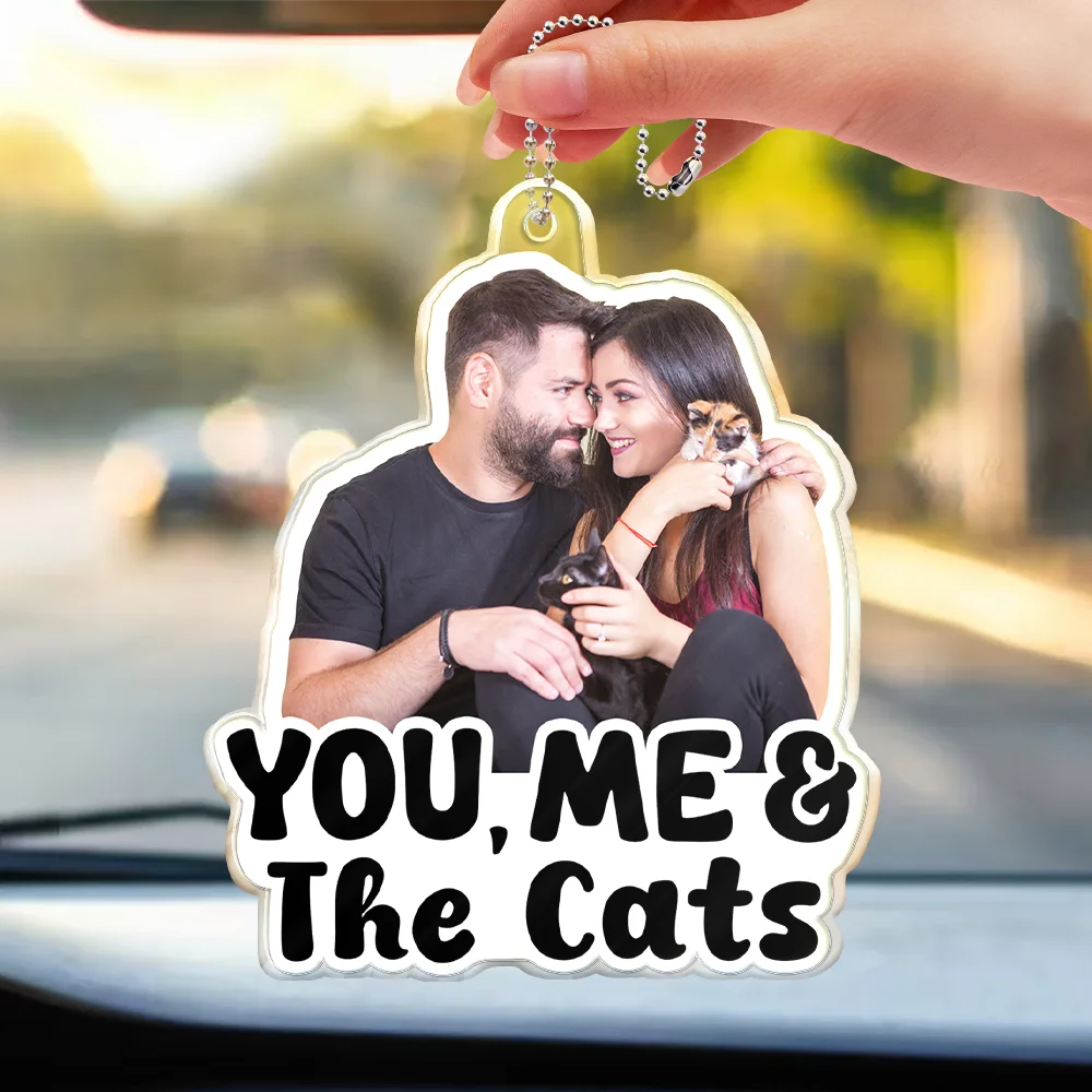 Custom Photo Outline You, Me And The Dog Cat - Personalized Acrylic Car Hanger