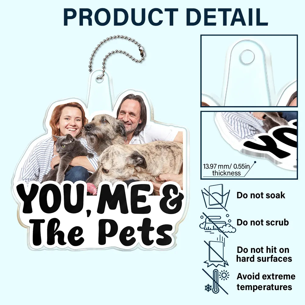 Custom Photo Outline You, Me And The Dog Cat - Personalized Acrylic Car Hanger