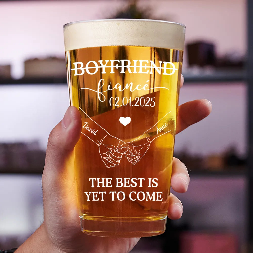 Girlfriend Fiancee Boyfriend Fiance Engagement Couple Gift - Personalized Combo Wine & Beer Glass