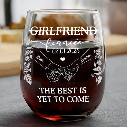 Girlfriend Fiancee Boyfriend Fiance Engagement Couple Gift - Personalized Combo Wine & Beer Glass