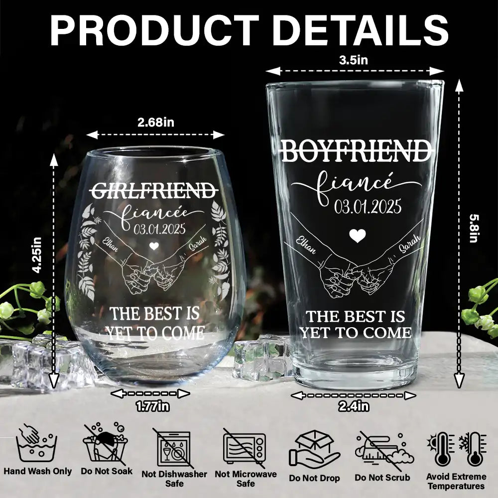 Girlfriend Fiancee Boyfriend Fiance Engagement Couple Gift - Personalized Combo Wine & Beer Glass