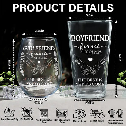 Girlfriend Fiancee Boyfriend Fiance Engagement Couple Gift - Personalized Combo Wine & Beer Glass