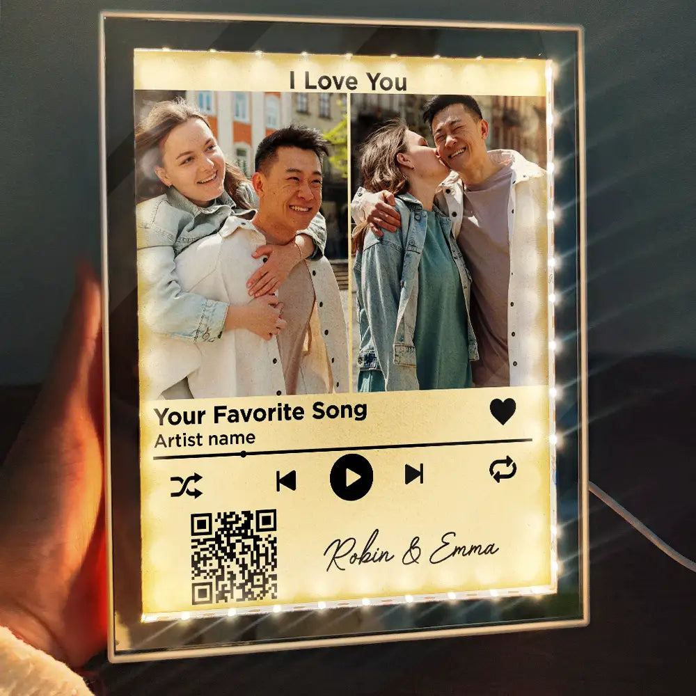 Custom Photo QR Code Music Lovers Couple Favorite Song - Personalized LED Mirror Frame Lamp